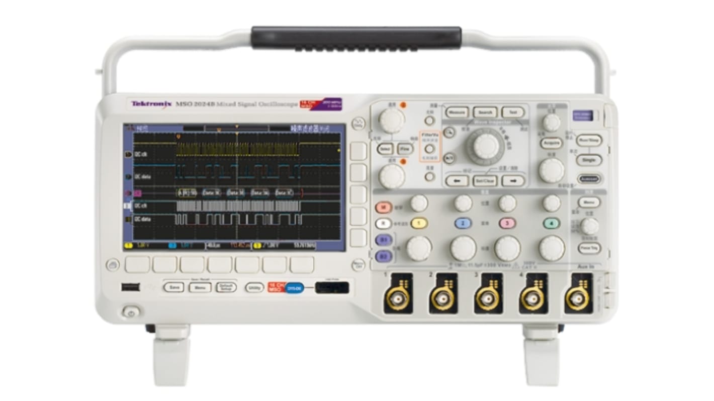 Tektronix MSO2024 MSO2000B Series Digital Bench Oscilloscope, 4 Analogue Channels, 200MHz, 16 Digital Channels - UKAS