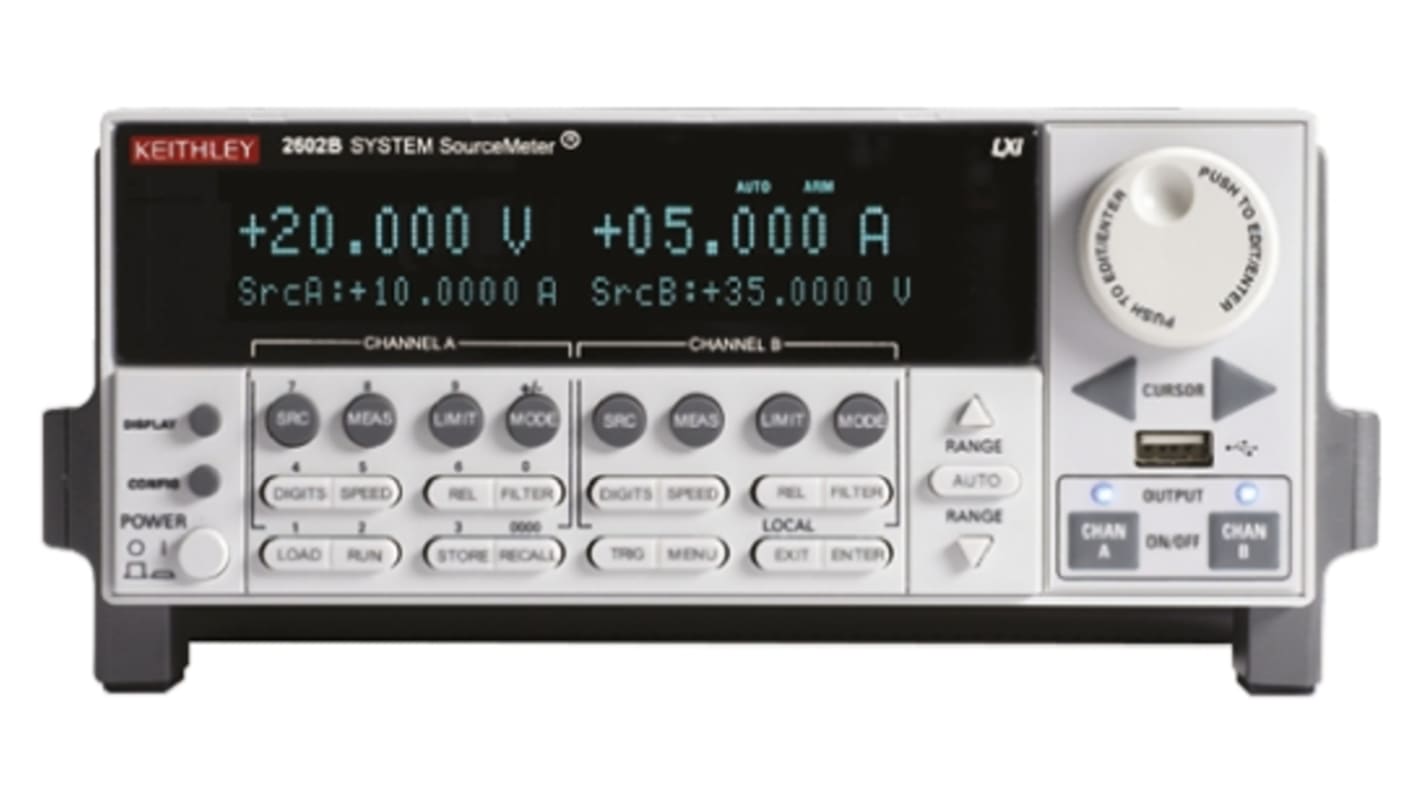 Medidor de fuente Keithley 2612B, 2 canales, ±200 mV → ±200 V, ±100 nA → ±10 A, 500 nΩ → 100