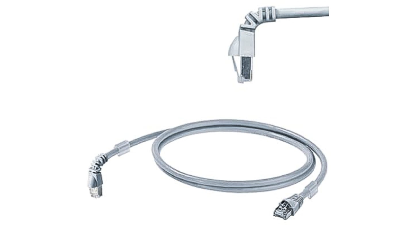 Weidmüller Cat6 Right Angle Male RJ45 to Straight Male RJ45 Ethernet Cable, S/FTP, Grey LSZH Sheath, 1m