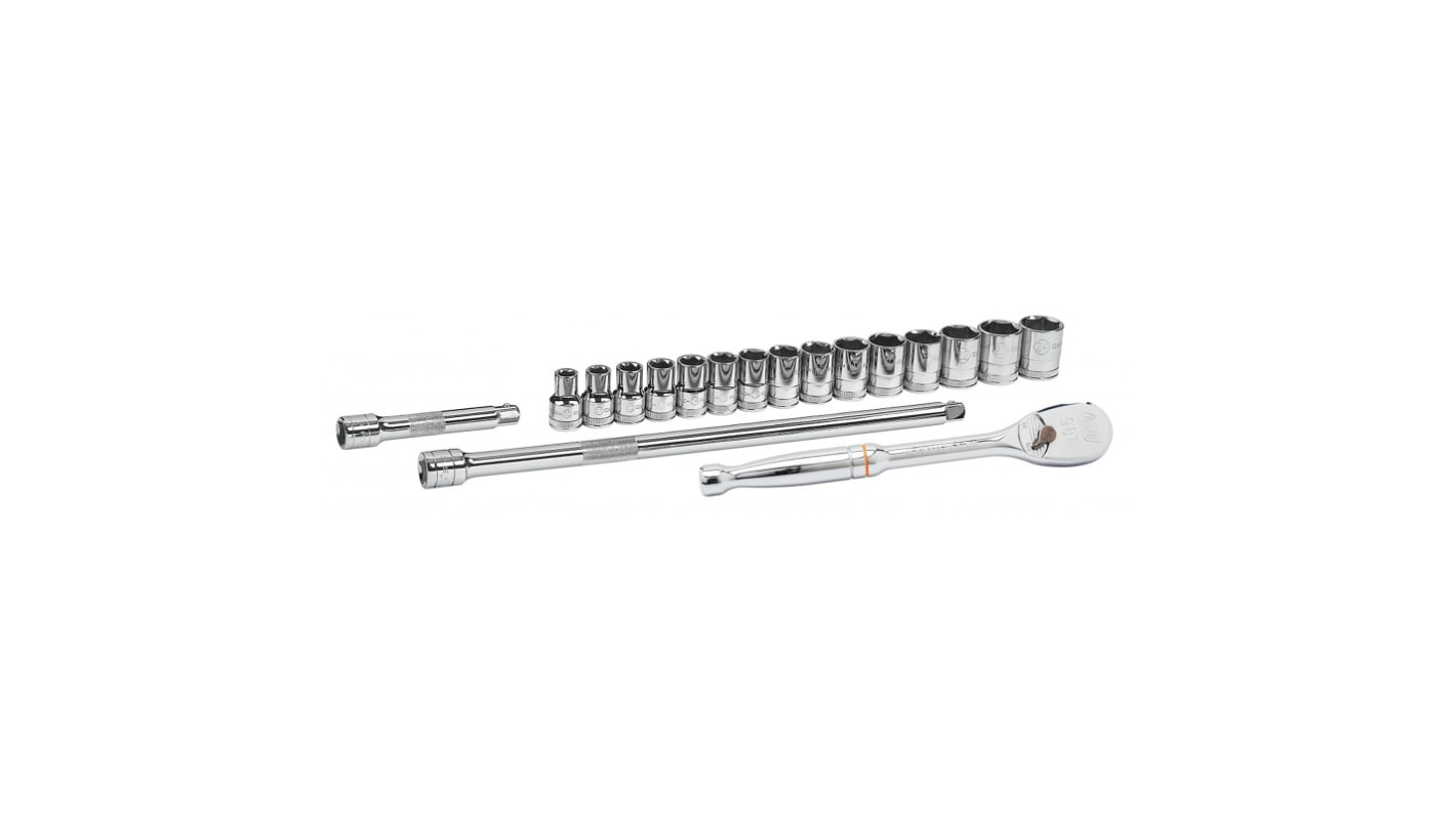 GearWrench 1/2 Zoll Vierkant 6-Punkt Standard-Steckschlüsselsatz 18-teilig verchromt