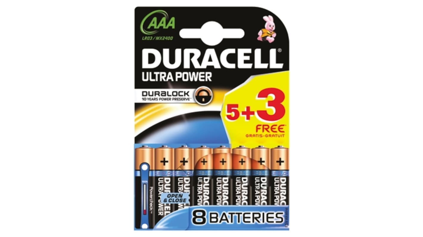 AAA5+3 U/PWR RS Duracell Ultra Power Alkaline AAA Battery 1.5V RS