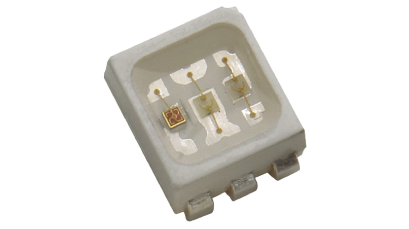 Broadcom LED, 6 tüskés, felületre szerelhető, 3 LED, Zöld, piros, 470/530/622 nm, 380 mcd, 745 mcd, 1600 mcd, 2,1 V,