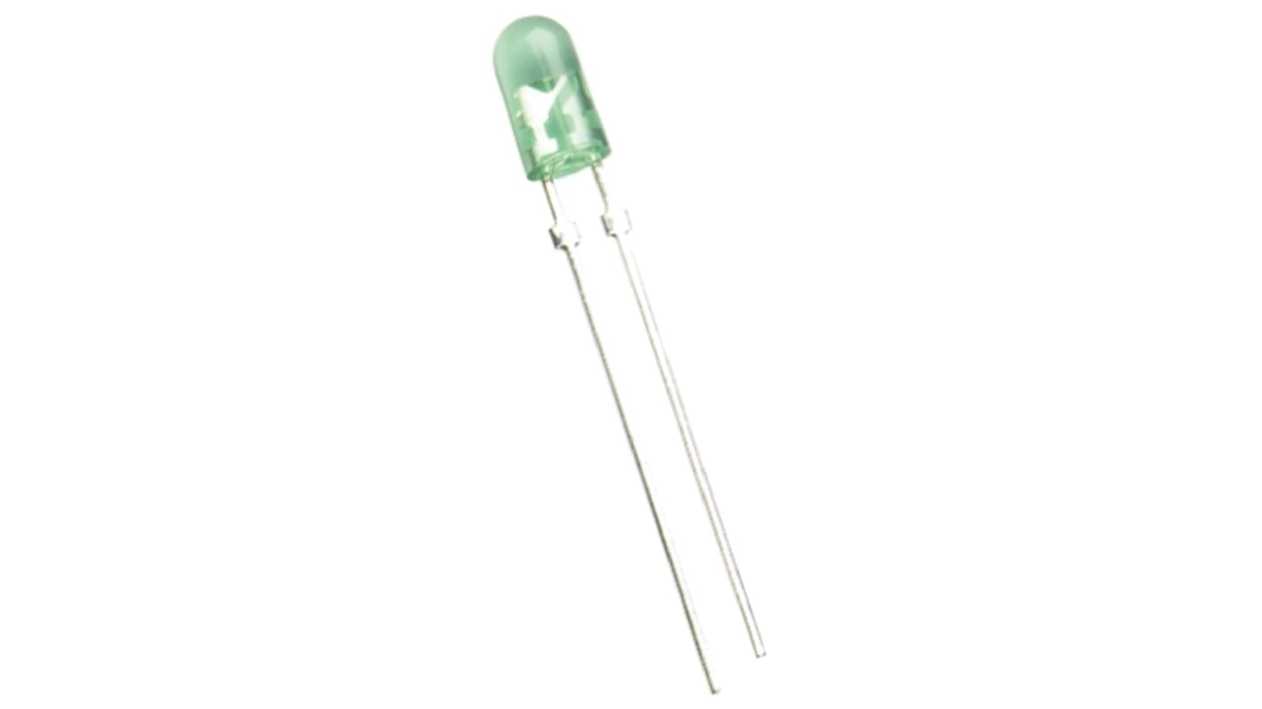 LED Broadcom, Verde, 530 nm, Vf= 3,2 V, 40 x 100°, mont. pasante, encapsulado 5 mm (T-1 3/4)