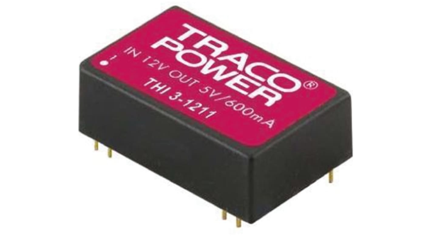 TRACOPOWER THI 3 DC-DC Converter, 5V dc/ 600mA Output, 21.6 → 26.4 V dc Input, 3W, Through Hole