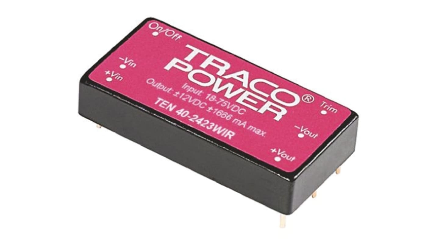 TRACOPOWER TEN 40WIR DC-DC Converter, 5V dc/ 8A Output, 9 → 36 V dc Input, 40W, Through Hole, +85°C Max Temp