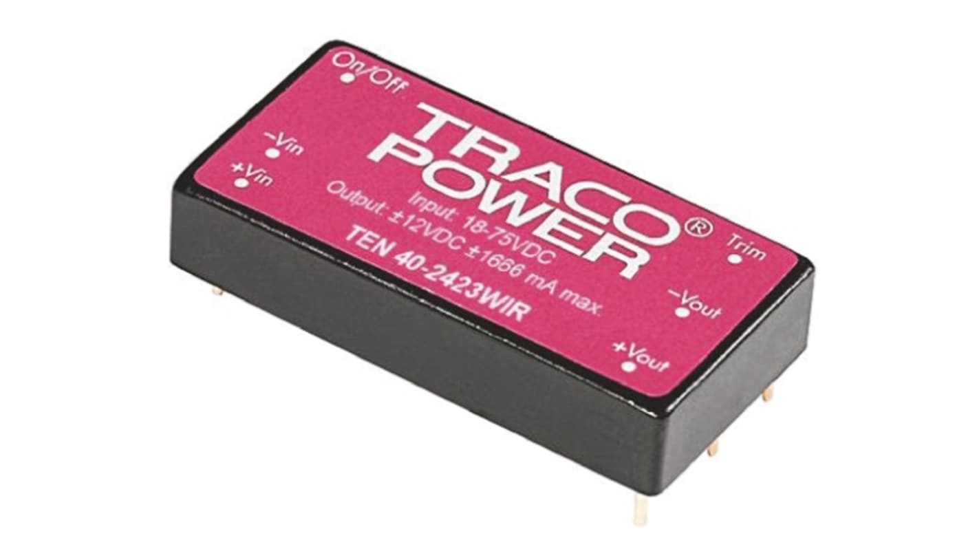 Convertisseur DC-DC TRACOPOWER, TEN 40WIR, Montage traversant, 40W, 1 sortie, 15V c.c., 2.67A