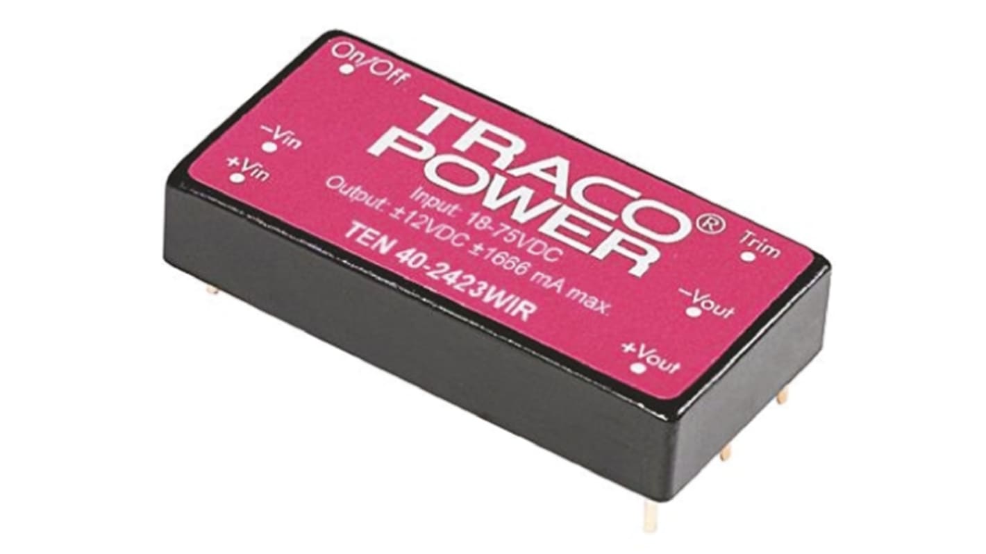 TRACOPOWER TEN 40WIR DC-DC Converter, 12V dc/ 3.33A Output, 18 → 75 V dc Input, 40W, Through Hole, +85°C Max