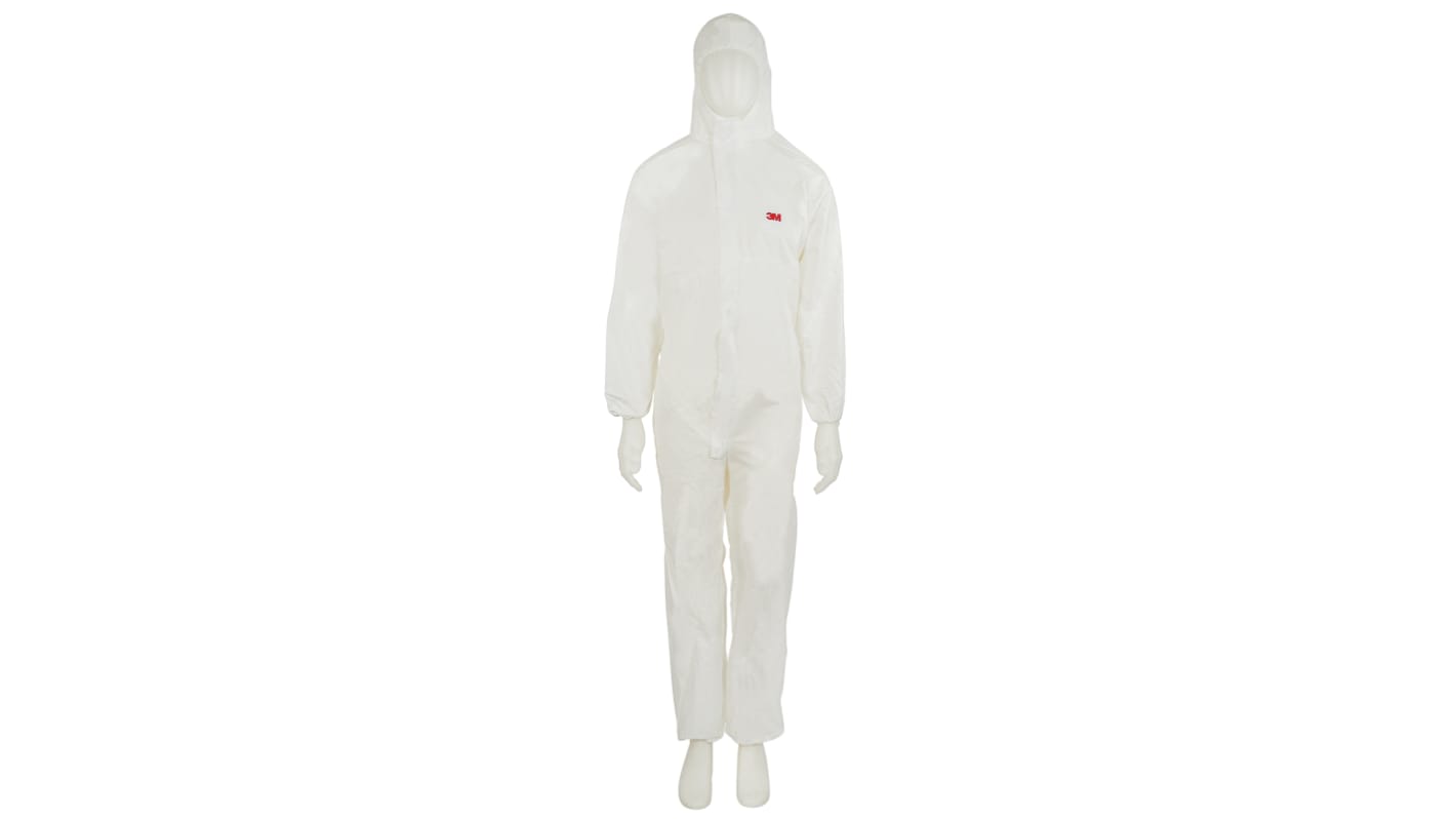 Tute monouso 3M in PE, PP, L Unisex, col. Colore bianco, con cappuccio