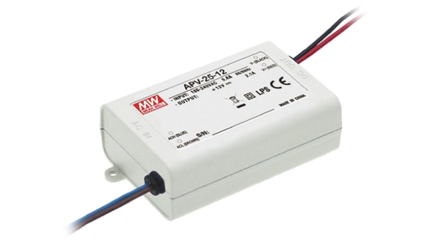 MEAN WELL LED Driver, 24V Output, 25.2W Output, 1.05A Output, Constant Voltage