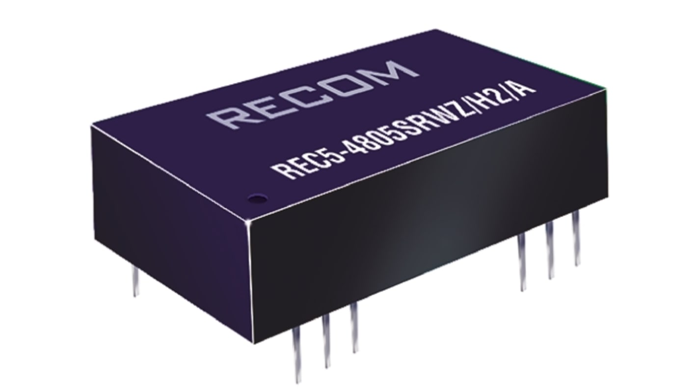 Recom REC5 DC/DC-Wandler 5W 48 V dc IN, 15V dc OUT / 340mA Durchsteckmontage 2kV dc isoliert