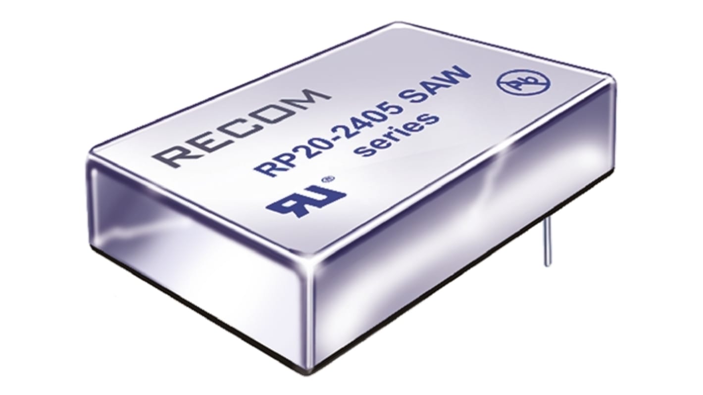 Recom RP20 AW Isolated DC-DC Converter, 5V dc/ 4A Output, 9 → 36 V dc Input, 20W, Through Hole, +90°C Max Temp