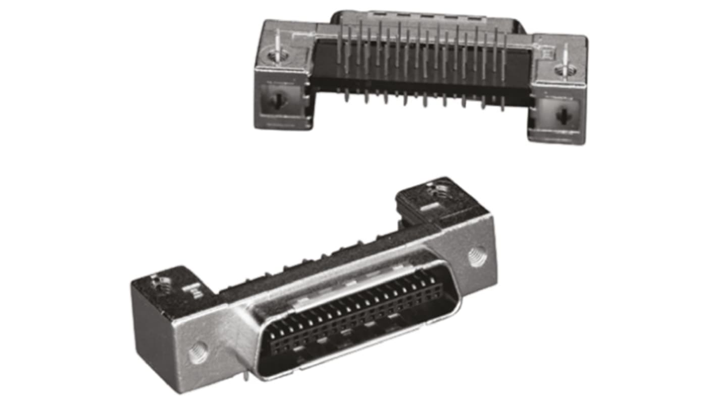 Conector D-sub 3M, Serie MDR 102, paso 1.27mm, Ángulo de 90° , Orificio Pasante, Macho, Terminación Soldador, 1A