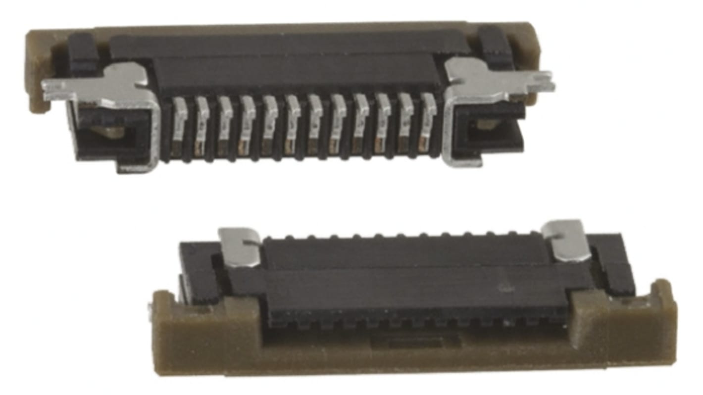 Conector FPC macho Ángulo de 90° Amphenol ICC serie SFV-R de 12 vías, paso 0.5mm, 1 fila, para soldar