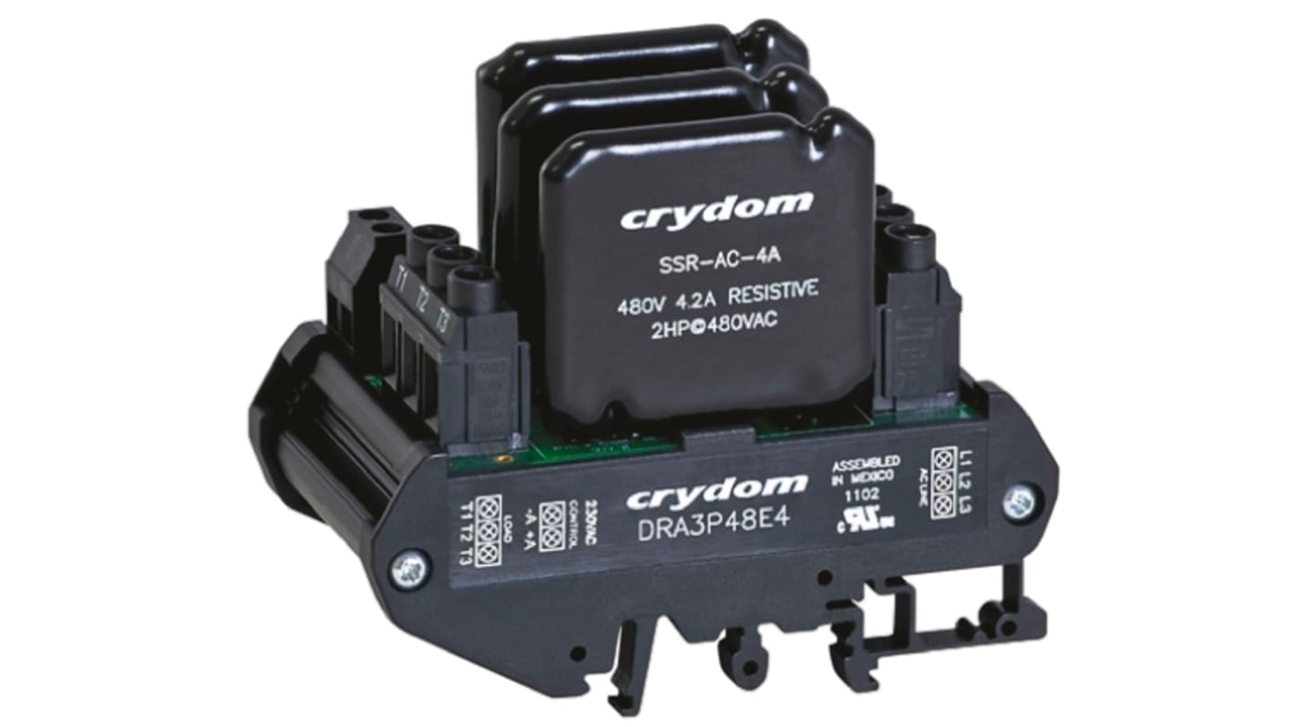 Sensata / Crydom ソリッドステートリレー 最大負荷電圧:510 V rms 最大負荷電流:2.4 A rms DIN Rail, DRA3P48E2