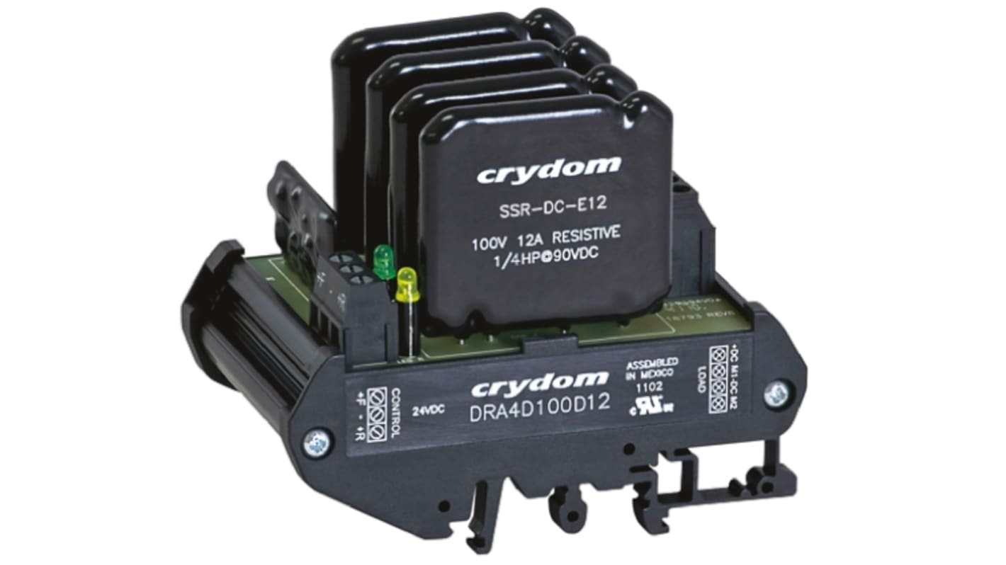 Sensata Crydom DRA4D Series Solid State Interface Relay, 32 V dc Control, 12 A Load, DIN Rail Mount
