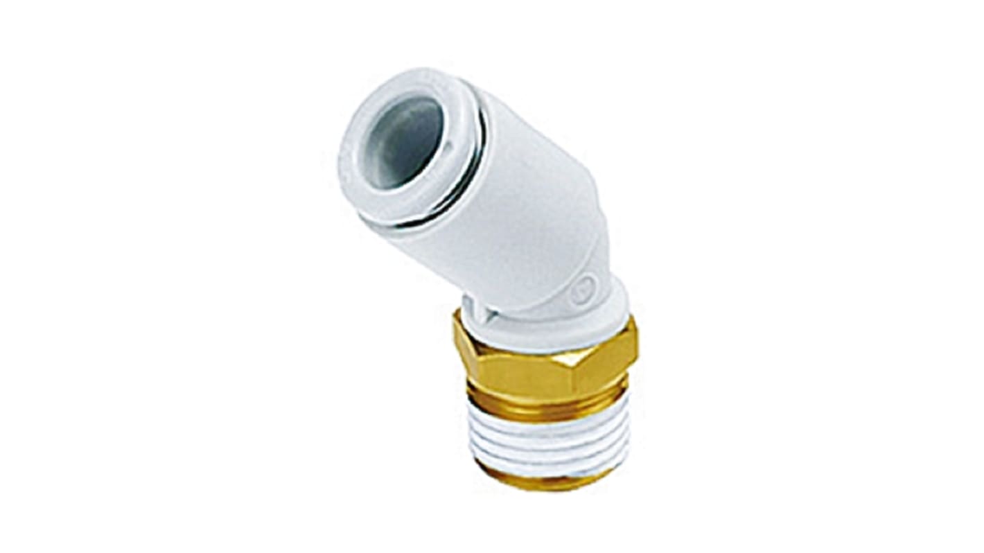 SMC KQ2 Series Elbow Threaded Adaptor, Uni 1/4 Male to Push In 6 mm, Threaded-to-Tube Connection Style