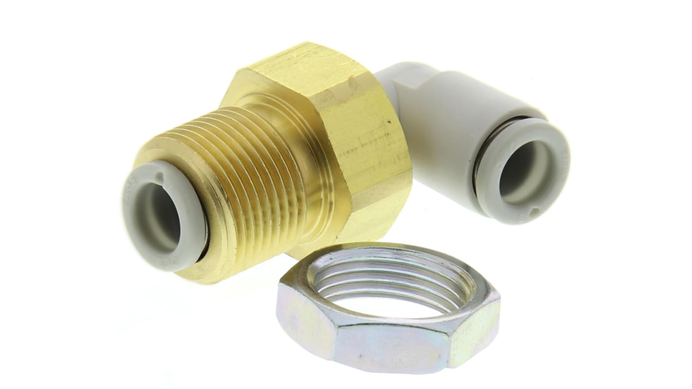 SMC KQ2 Series Bulkhead Threaded-to-Tube Adaptor, Push In 6 mm to Push In 6 mm, Threaded-to-Tube Connection Style