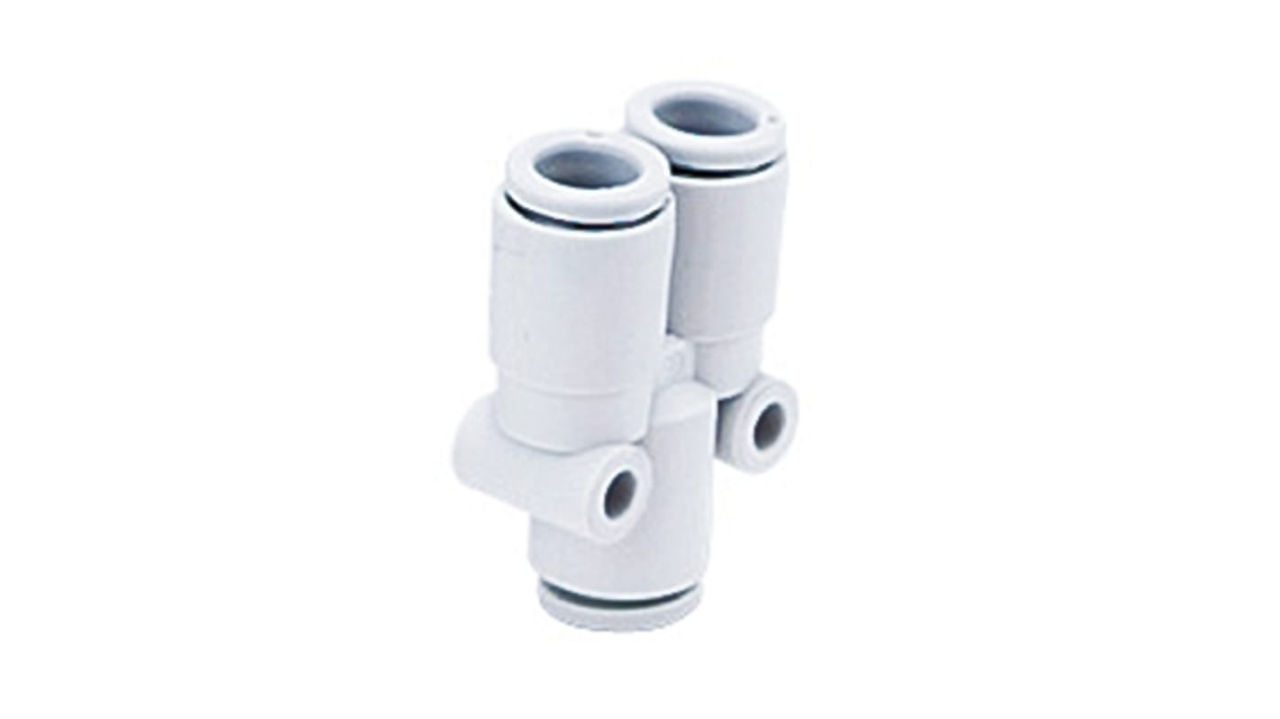 SMC KQ2 Series Y Tube-to-Tube Adaptor, Push In 1/4 in to Push In 1/4 in, Tube-to-Tube Connection Style