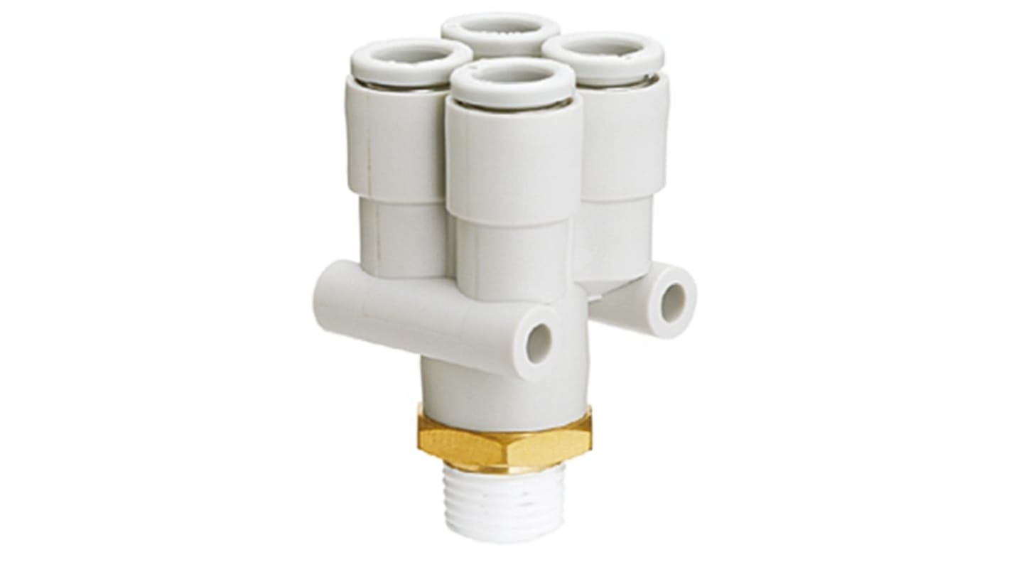 SMC KQ2 Series Bulkhead Threaded-to-Tube Adaptor, R 1/8 Male to Push In 6 mm, Threaded-to-Tube Connection Style