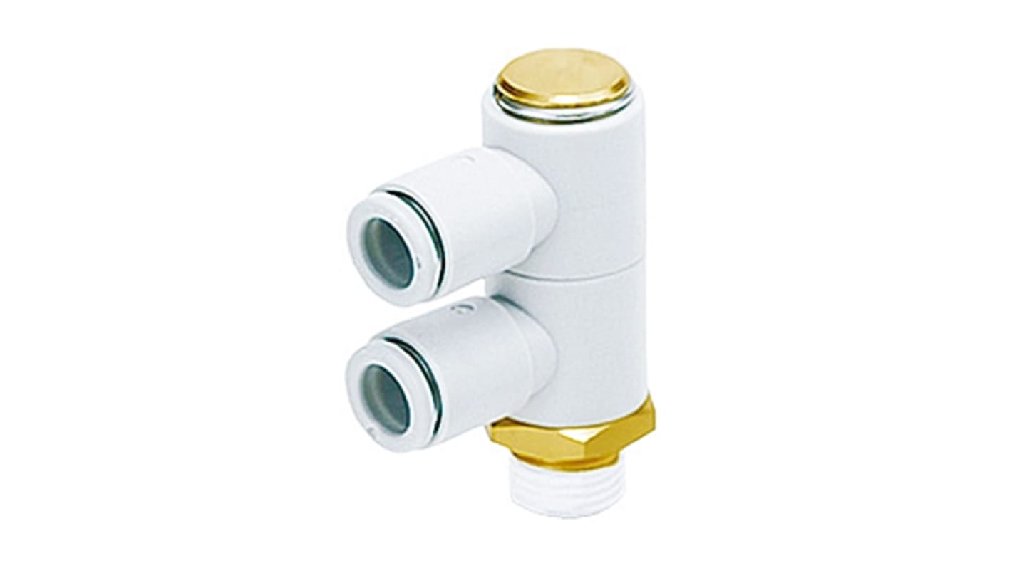 SMC KQ2 Series Elbow Threaded Adaptor, R 1/4 Male to Push In 6 mm, Threaded-to-Tube Connection Style