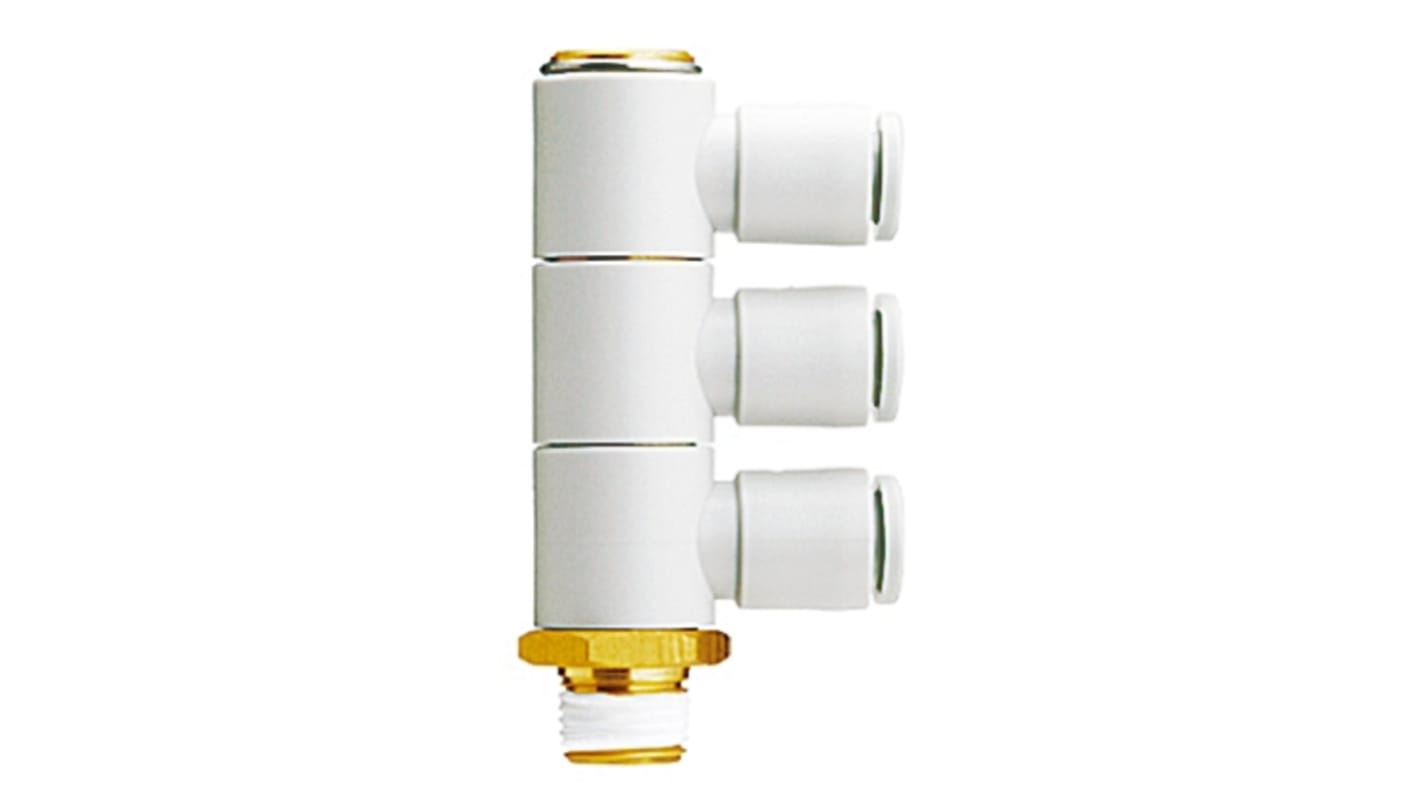 SMC KQ2 Series Elbow Threaded Adaptor, R 1/4 Male to Push In 8 mm, Threaded-to-Tube Connection Style