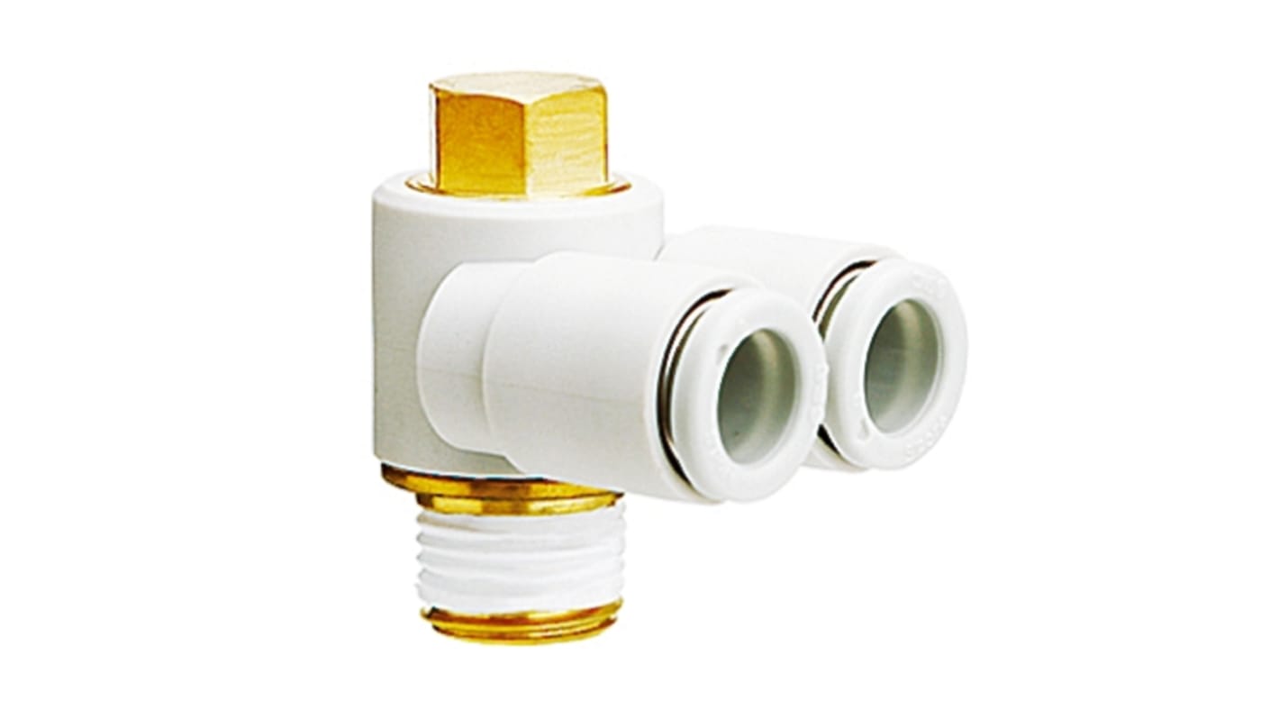 SMC KQ2 Series Elbow Threaded Adaptor, R 1/4 Male to Push In 8 mm, Threaded-to-Tube Connection Style