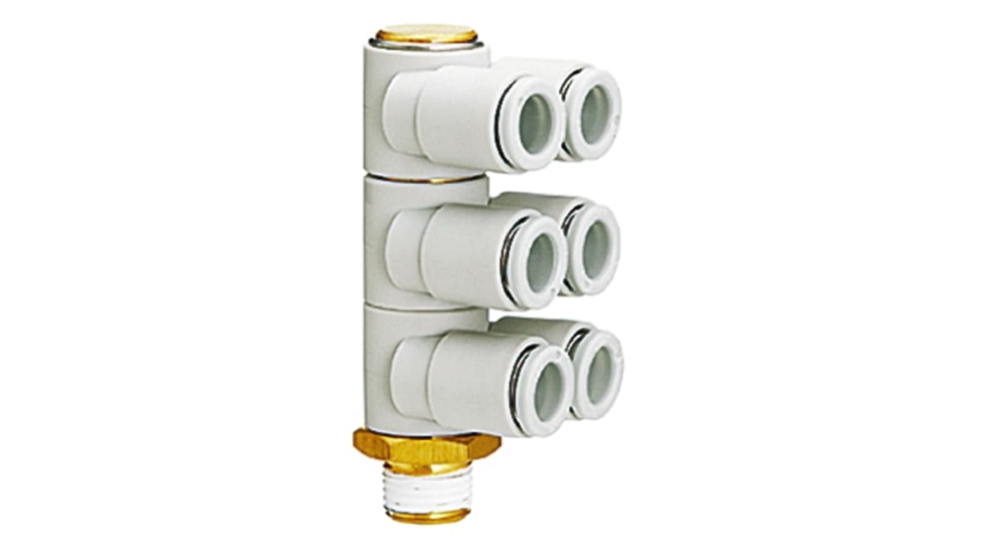 Adaptateur fileté coudé SMC KQ2 vers Enfichable, 8 mm R 1/4 Mâle