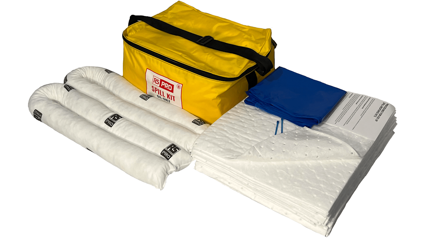 Kit de déversement contient Sac de transport, Sacs de mise au rebut, Pads, chaussettes 35 L pour Huile