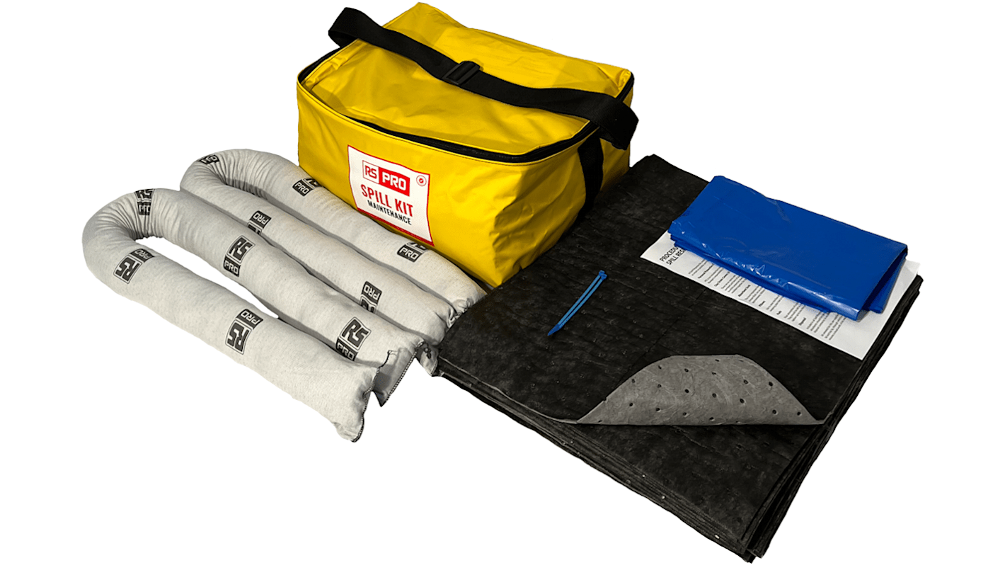 Kit para derrames RS PRO, contiene Bolsa de transporte, bolsas desechables, almohadillas, cordones, capacidad de