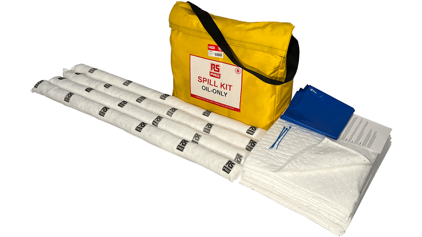 Kit de déversement contient 50 x coussinets, 4 x chaussettes de 1,2 m, 3 x sacs à déchets, 3 x fermetures à glissière,