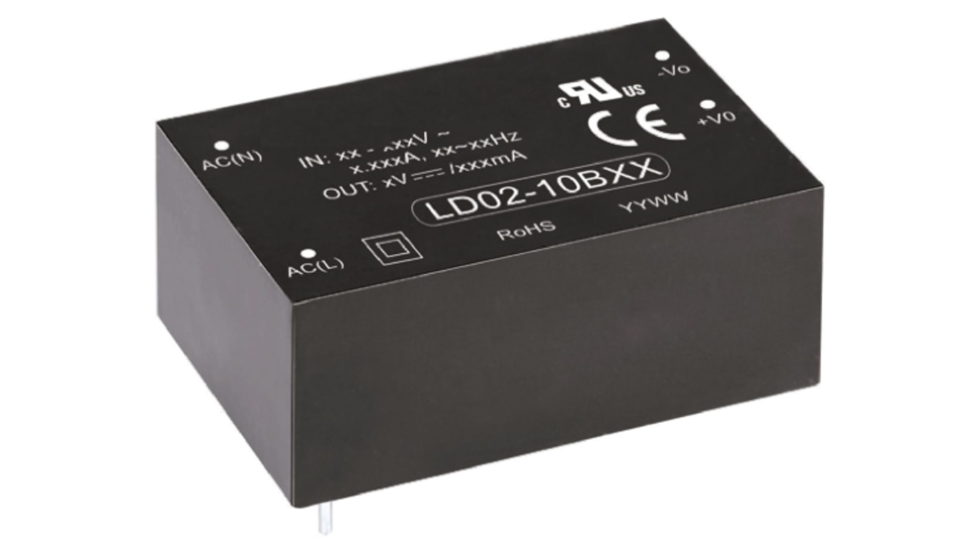 RS PRO Embedded Switch Mode Power Supply SMPS, 15V dc, 133mA, 2W, 1 Output, 120 → 430 V dc, 85 → 305 V ac