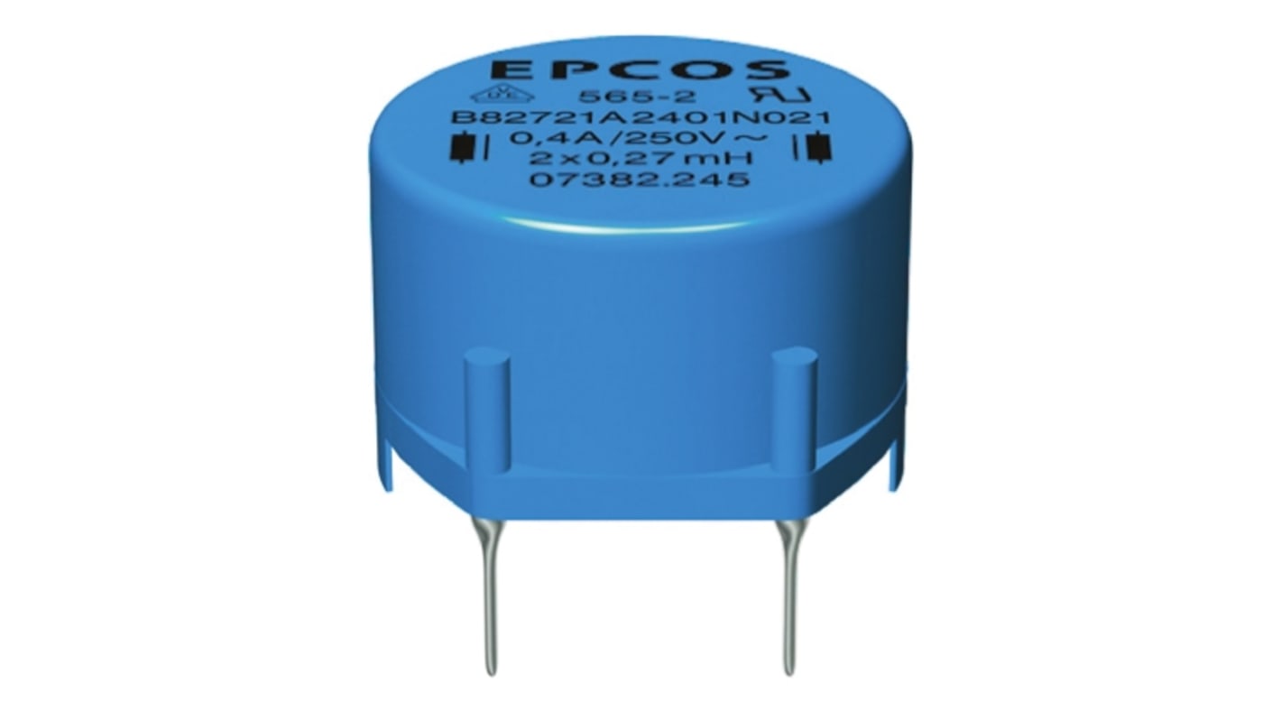 EPCOS 39 mH ±30% Ferrite Power Line Choke, 400mA Idc, 2Ω Rdc 250 V ac, B82721A