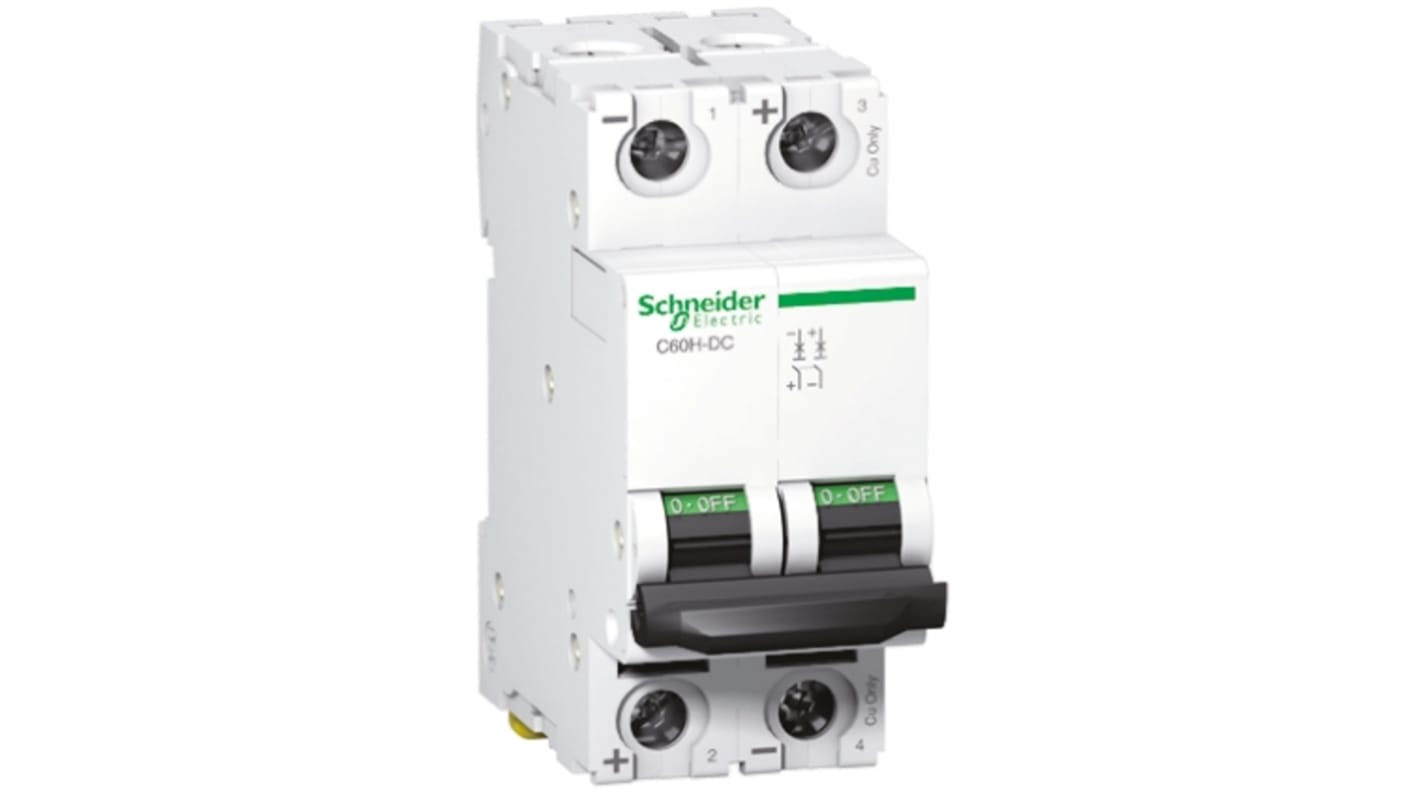 Schneider Electric Acti 9 C60H-DC MCB, 2P, 25A Curve C, 500V DC