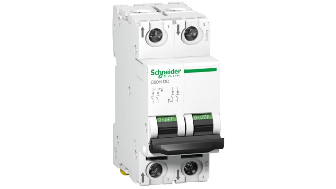 Schneider Electric Acti 9 C60H-DC MCB, 2P, 16A Curve C, 500V DC