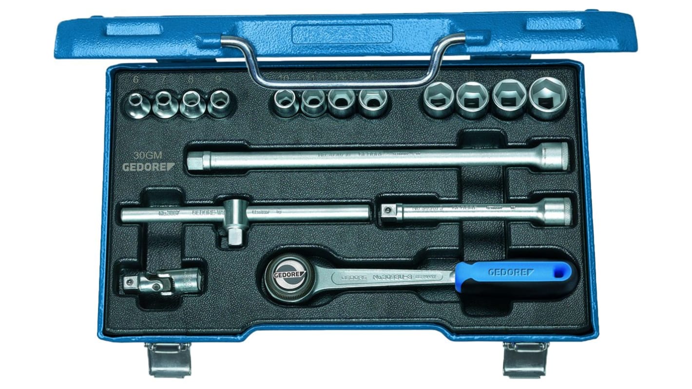Gedore 17-Piece Metric 3/8 in Standard Socket Set with Ratchet, 12 point