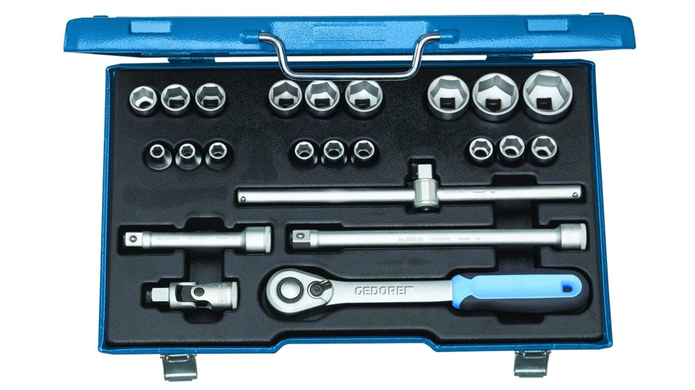 Gedore 23-Piece Imperial, Metric 1/2 in Standard Socket Set with Ratchet, 6 point; 12 point