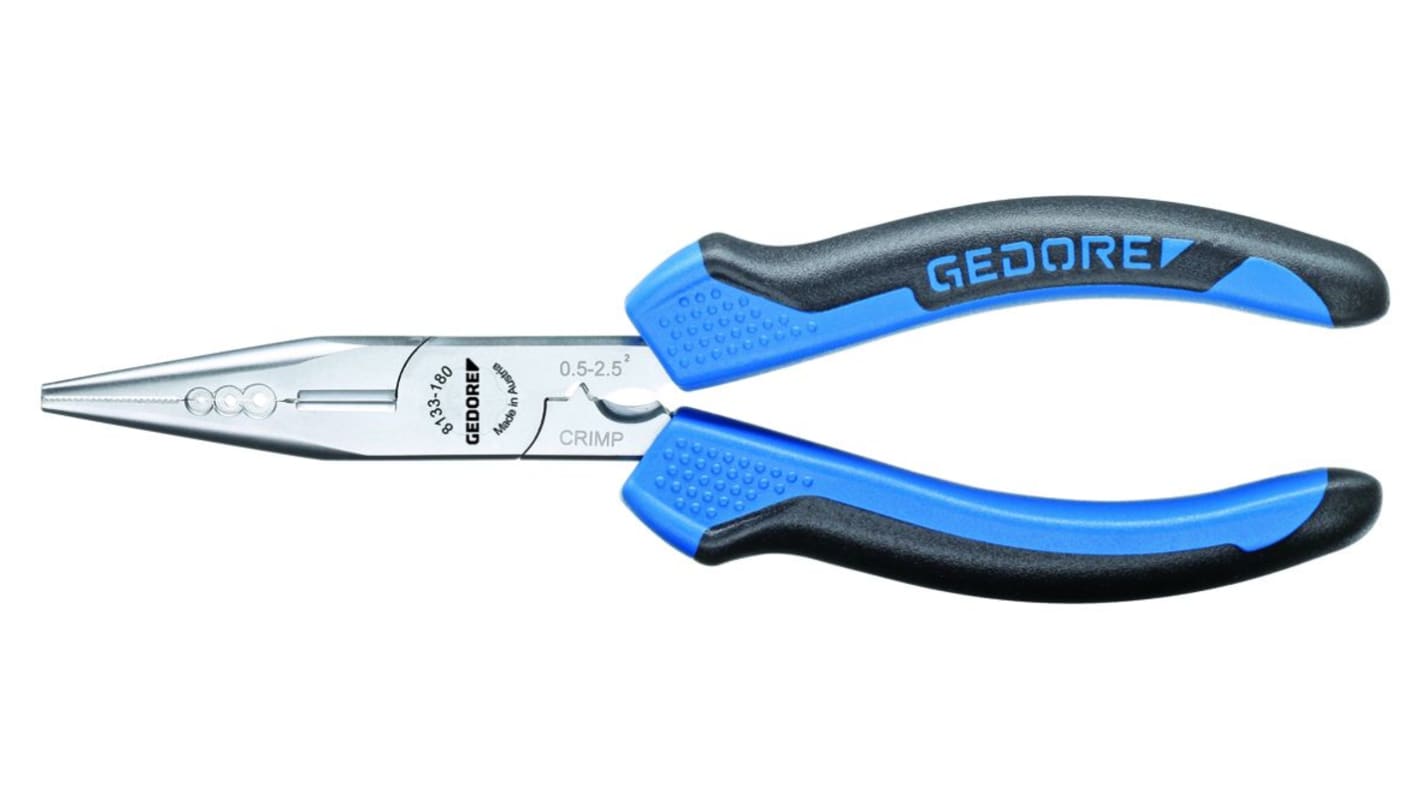Gedore Long Nose Pliers, 180 mm Overall, Straight Tip