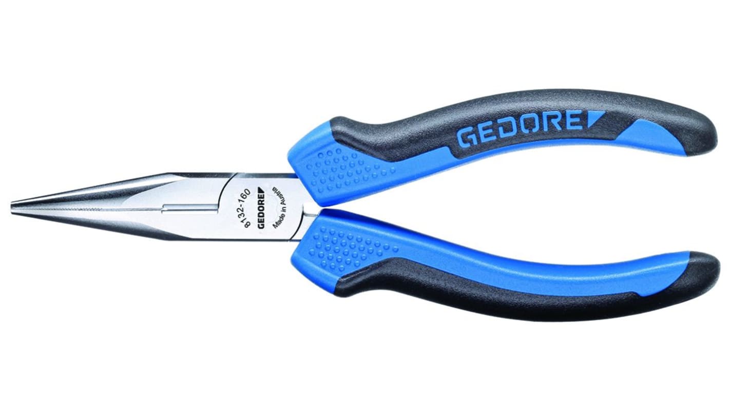 Gedore Long Nose Pliers, 200 mm Overall, Straight Tip, 75.7mm Jaw