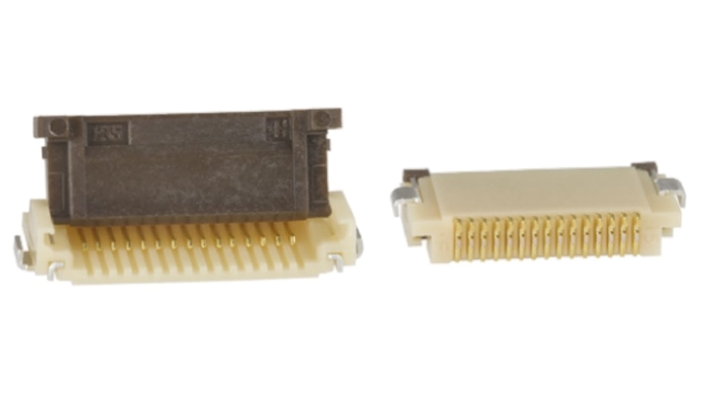 Connettore FPC Hirose, 15 via/e , 1 fila/e , passo 0.5mm, Femmina, Contatto inferiore ZIF, Montaggio superficiale