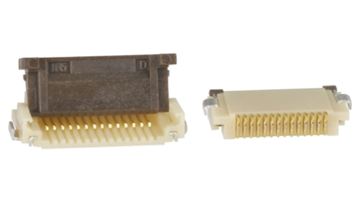 Conector FPC hembra Ángulo de 90° Hirose serie FH12 de 14 vías, paso 0.5mm, 1 fila, para soldar