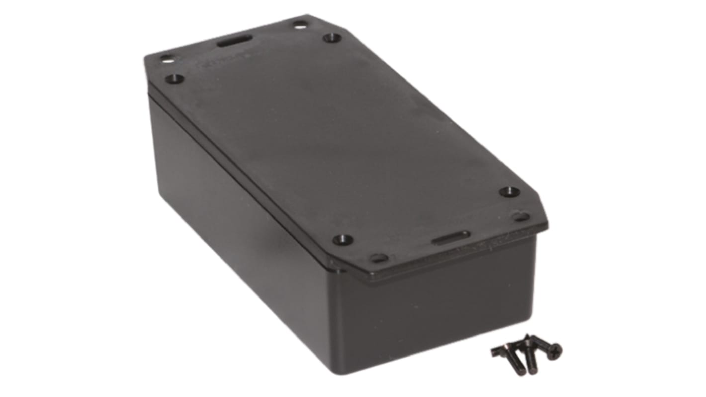 Hammond 1591 Series Black Flame Retardant ABS Enclosure, IP54, Flanged, Black Lid, 119 x 66 x 36mm