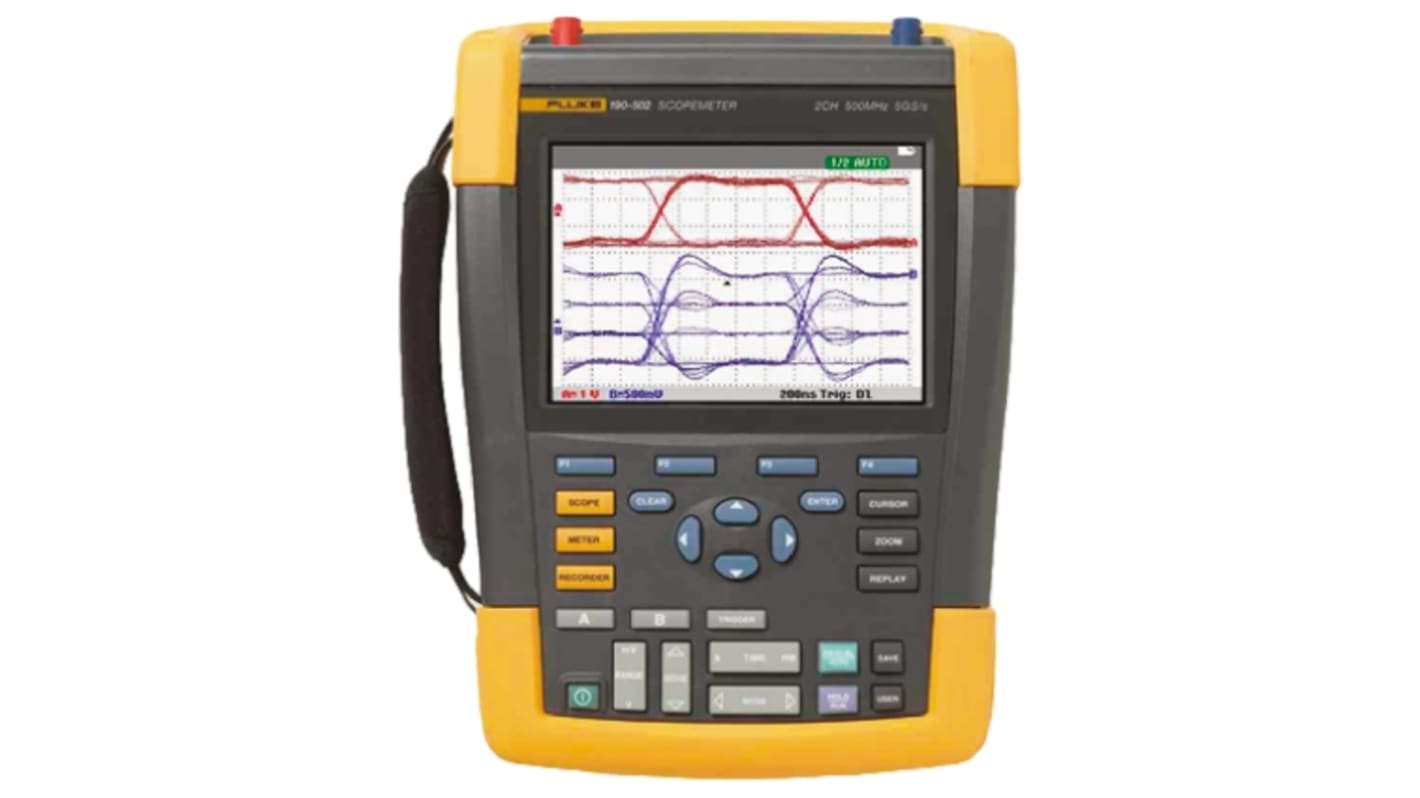 Osciloscopio de mano Fluke 190, calibrado RS, canales:2 A, 500MHZ, pantalla de 6 in, 153mm, interfaz USB