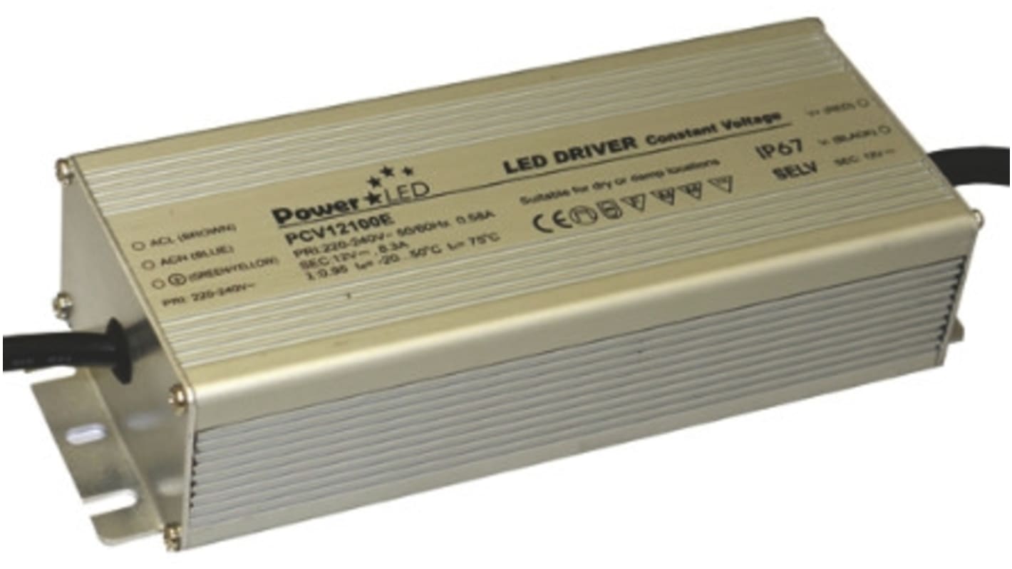 Driver LED tensión constante PowerLED, IN: 220 → 240 V ac, OUT: 12V, 8.4A, 100W, IP65