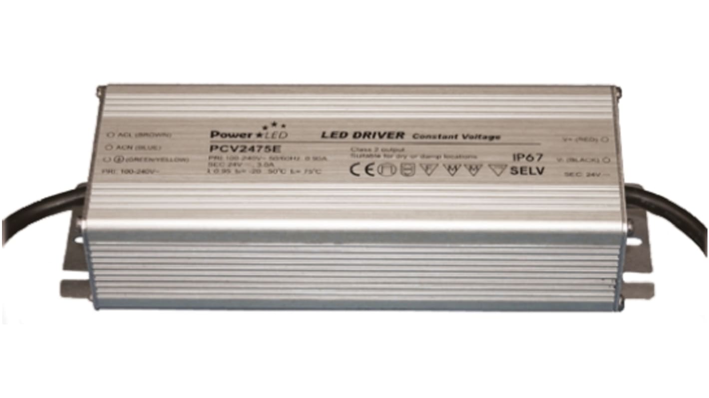 Driver LED tensión constante PowerLED, IN: 100 → 240 V ac, OUT: 24V, 3.15A, 75W, IP65