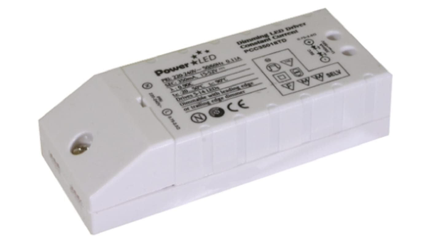 Driver LED corriente constante PowerLED PCC18TD, IN: 220 → 240 V ac, OUT: 26 → 52V, 350mA, 18W, regulable