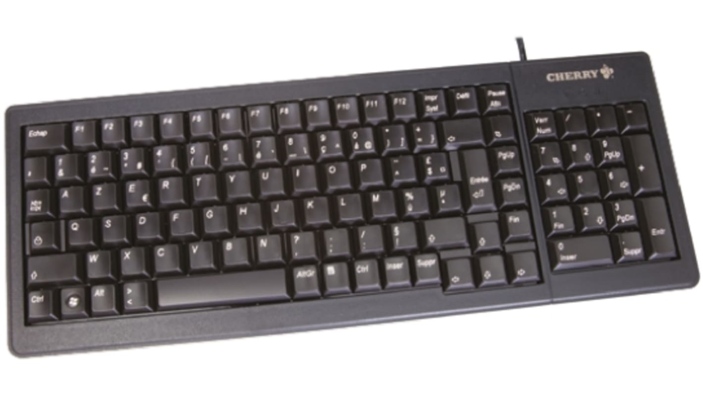 CHERRY Tastatur AZERTY Kabelgebunden Schwarz PS/2, USB Kompakt, 374 x 139 x 18mm