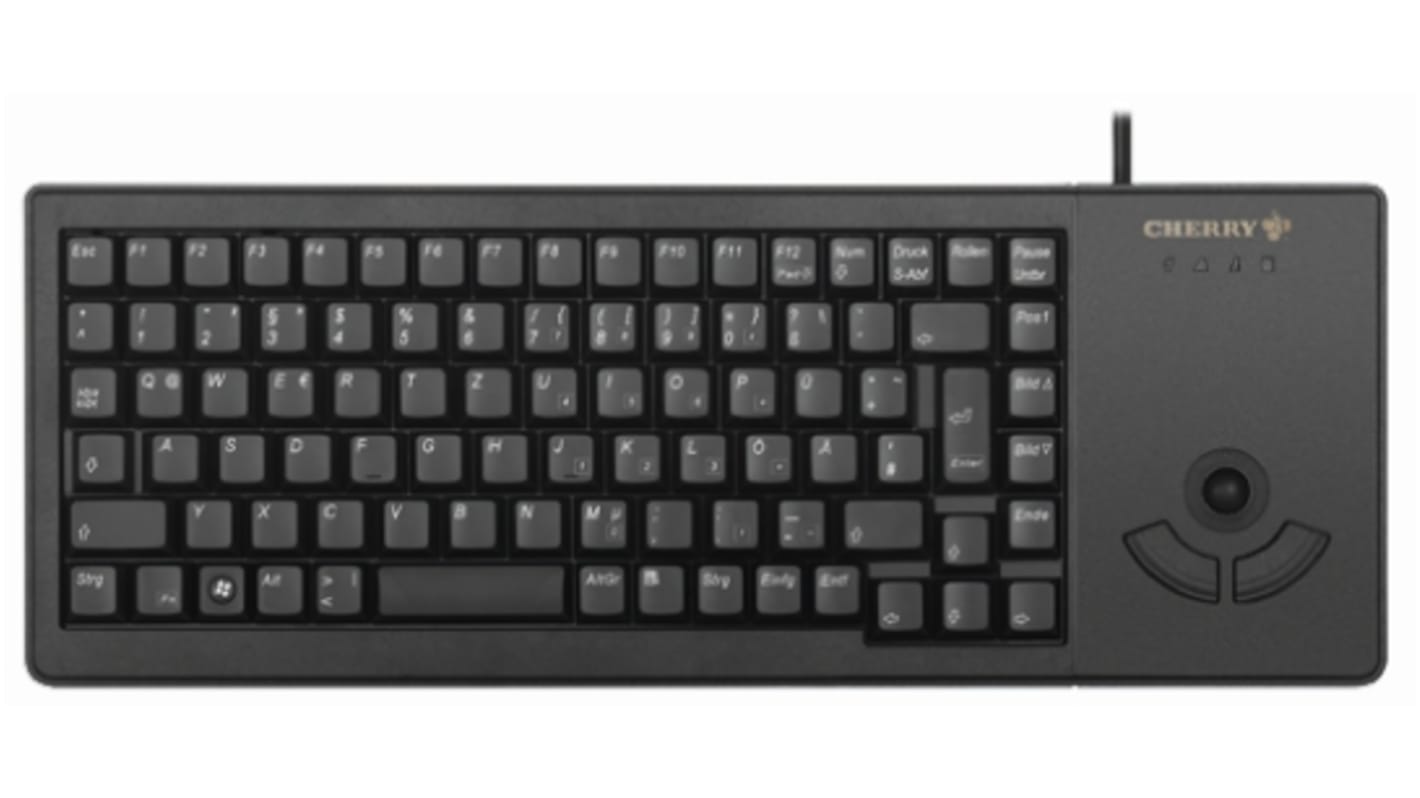 CHERRY Trackball-tastatur, med kabel, Sort, USB Kompakt, QWERTZ, 374 x 139 x 20mm