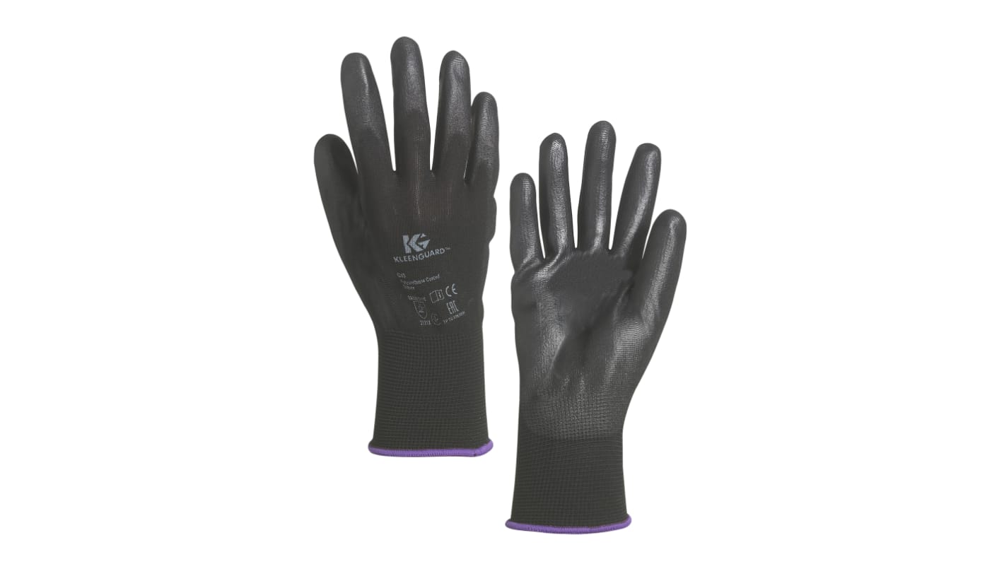 Kimberly Clark Black PUR General Purpose Work Gloves, Size 8, Medium, Polyurethane Coating