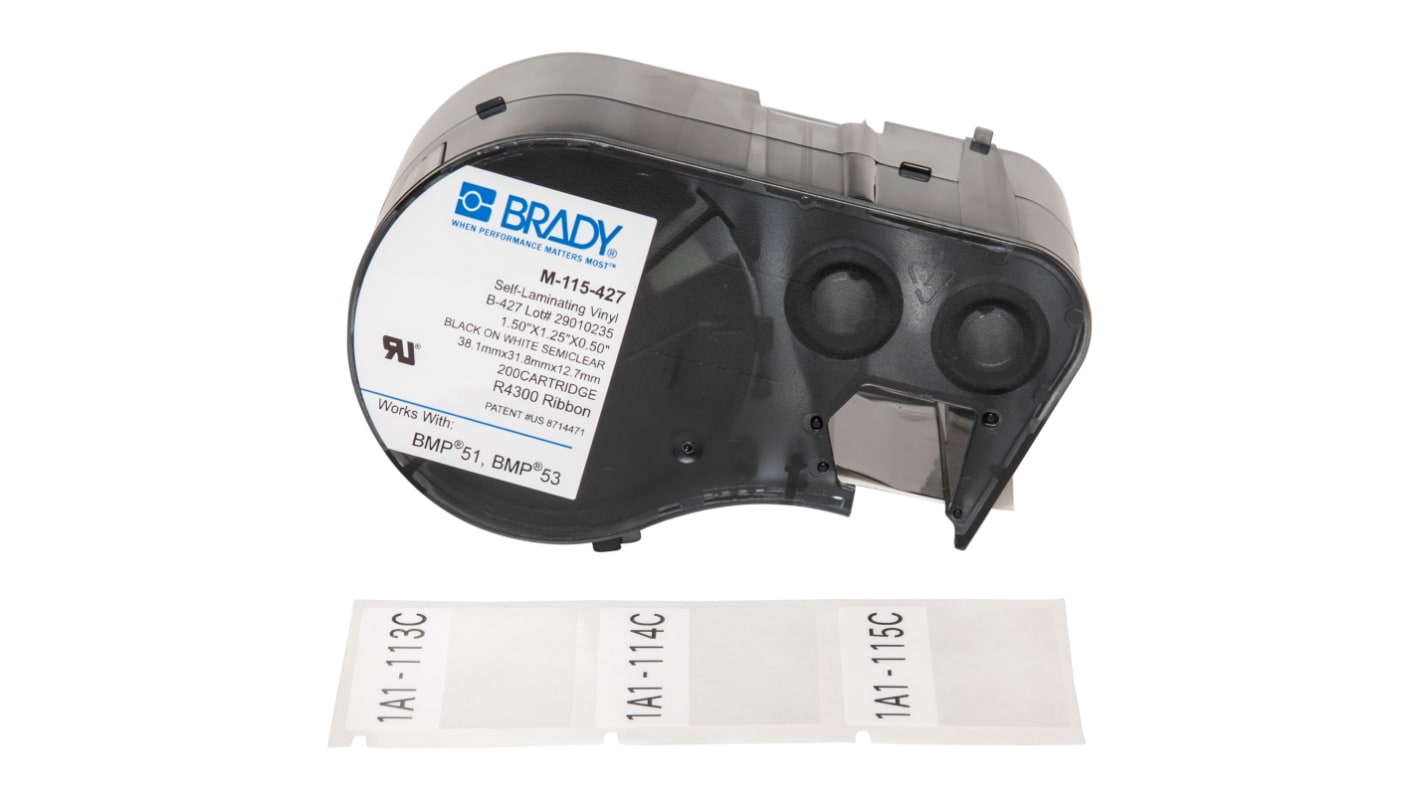 Brady B-427 Self-laminating Vinyl Beschriftungsband Schwarz für BMP51, BMP53 auf Weiß/Transparent