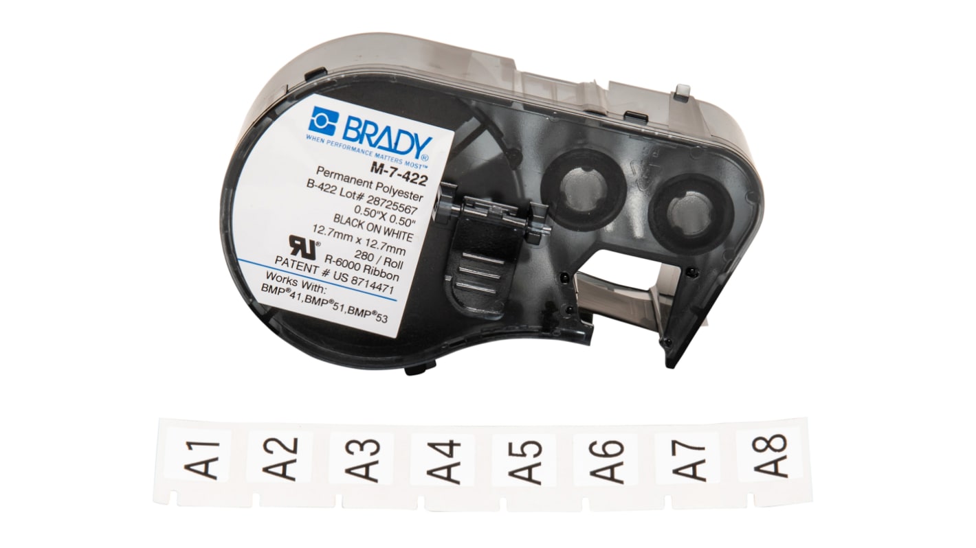M7422 Brady B422 Black on White Label Printer Tape, 12.7 mm Width